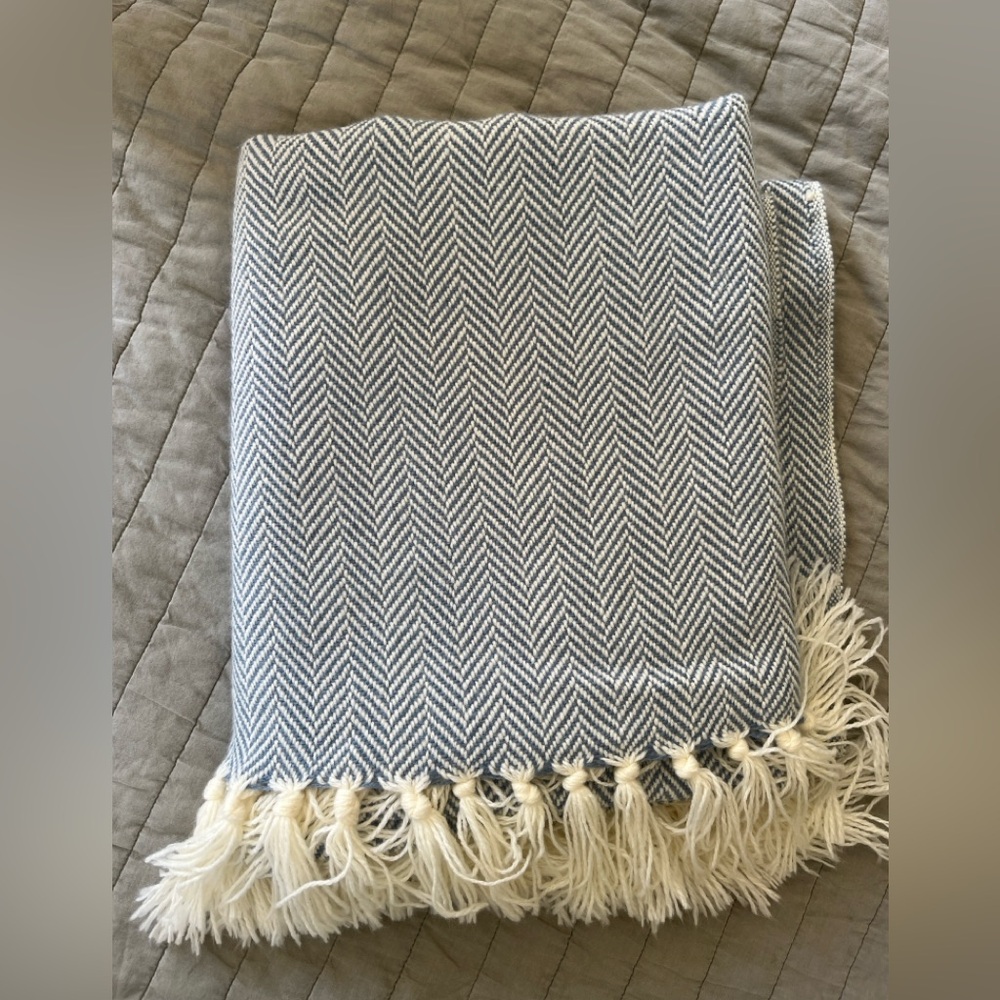 Threshold Blue and Cream Herringbone Fringe Women's Skirt